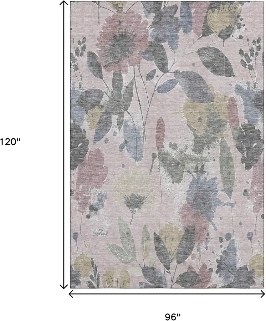 8' Blush Mauve And Gray Floral Washable Area Rug With UV Protection Photo 7