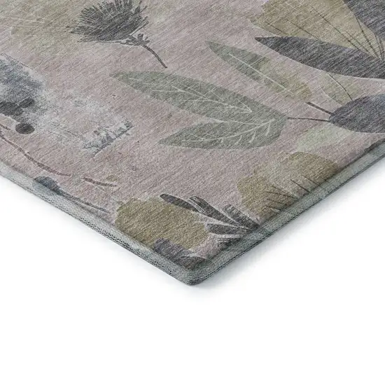 8' Blush Mauve And Gray Floral Washable Area Rug With UV Protection Photo 7