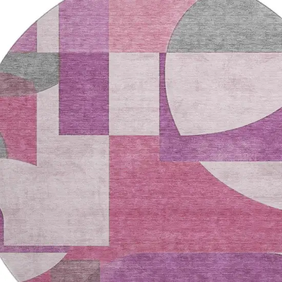8' Blush Mauve And Ivory Abstract Geometric Washable Round Rug With UV Protection Photo 2