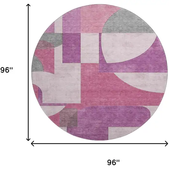 8' Blush Mauve And Ivory Abstract Geometric Washable Round Rug With UV Protection Photo 9