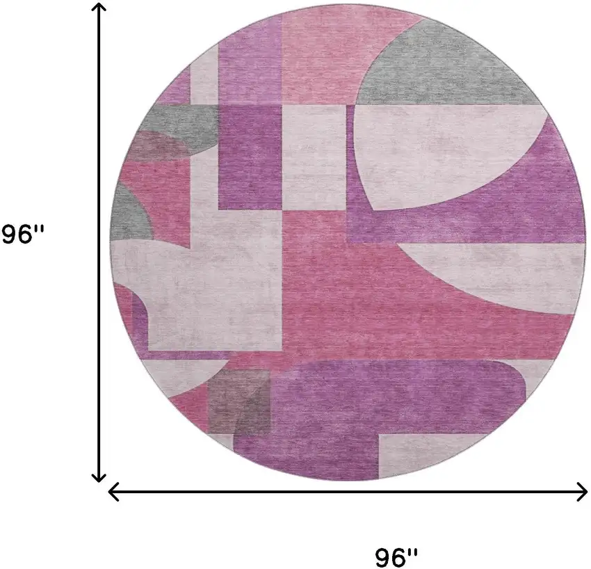 8' Blush Mauve And Ivory Abstract Geometric Washable Round Rug With UV Protection Photo 9