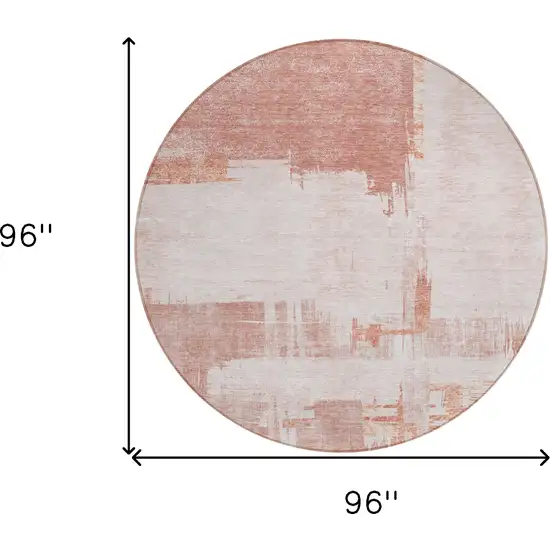 8' Blush Mauve And Ivory Round Abstract Washable Indoor Outdoor Area Rug Photo 7