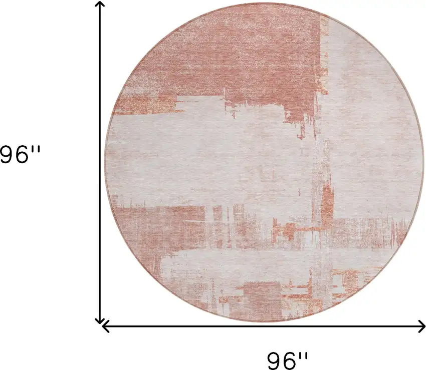 8' Blush Mauve And Ivory Round Abstract Washable Indoor Outdoor Area Rug Photo 7