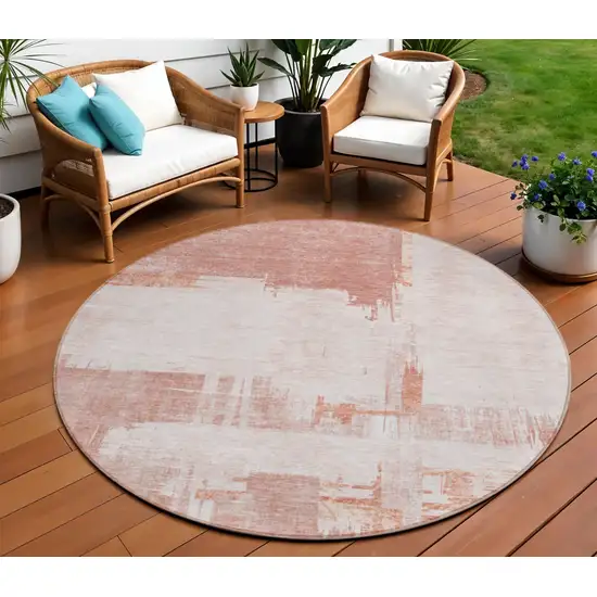8' Blush Mauve And Ivory Round Abstract Washable Indoor Outdoor Area Rug Photo 1