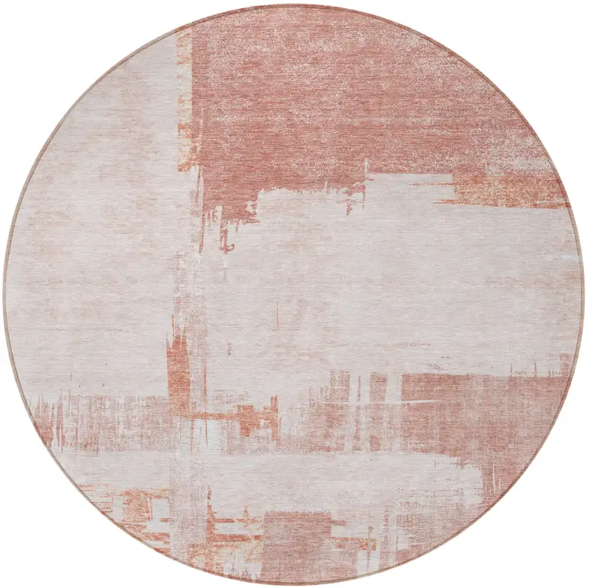 8' Blush Mauve And Ivory Round Abstract Washable Indoor Outdoor Area Rug Photo 4