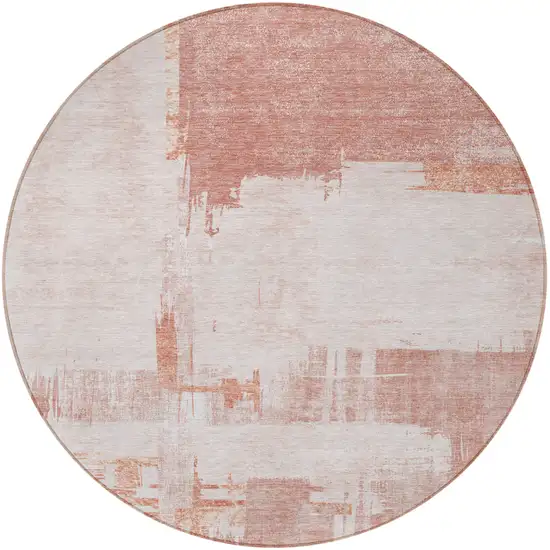 8' Blush Mauve And Ivory Round Abstract Washable Indoor Outdoor Area Rug Photo 4