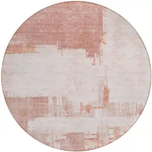 Photo of 8' Blush Mauve And Ivory Round Abstract Washable Indoor Outdoor Area Rug