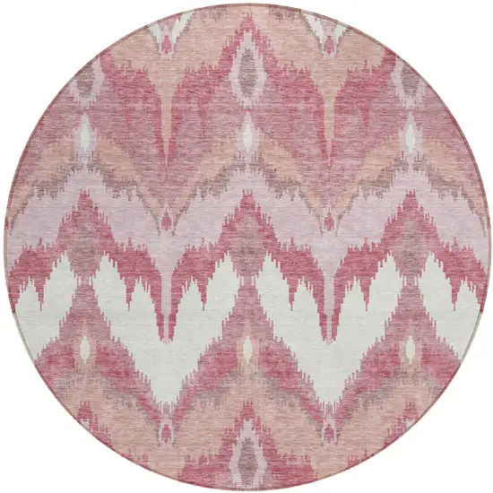 8' Blush Mauve And Ivory Round Ikat Washable Indoor Outdoor Area Rug Photo 1
