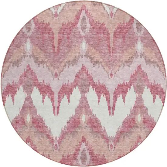 8' Blush Mauve And Ivory Round Ikat Washable Indoor Outdoor Area Rug Photo 1