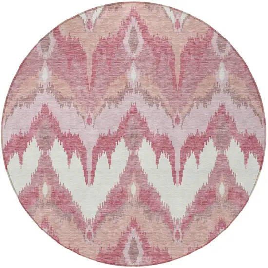 8' Blush Mauve And Ivory Round Ikat Washable Indoor Outdoor Area Rug Photo 6