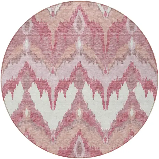8' Blush Mauve And Ivory Round Ikat Washable Indoor Outdoor Area Rug Photo 6