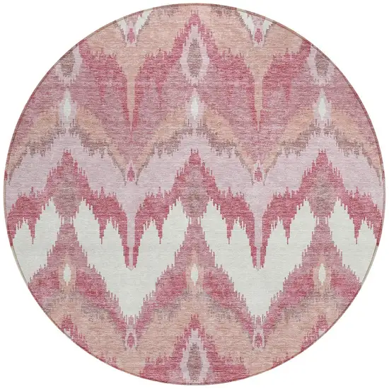 8' Blush Mauve And Ivory Round Ikat Washable Indoor Outdoor Area Rug Photo 5
