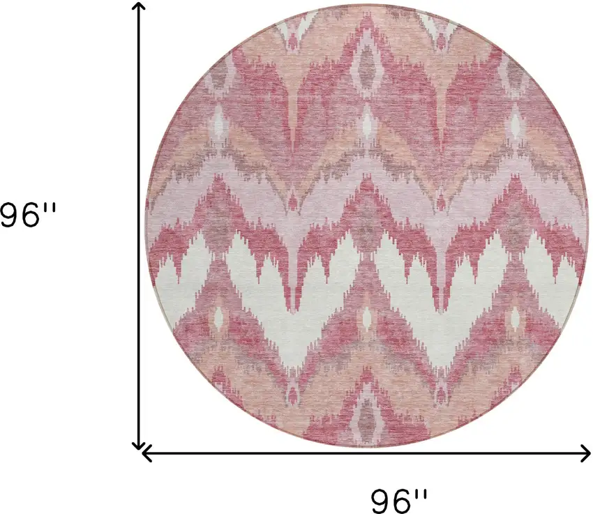 8' Blush Mauve And Ivory Round Ikat Washable Indoor Outdoor Area Rug Photo 9