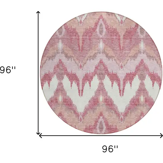 8' Blush Mauve And Ivory Round Ikat Washable Indoor Outdoor Area Rug Photo 9