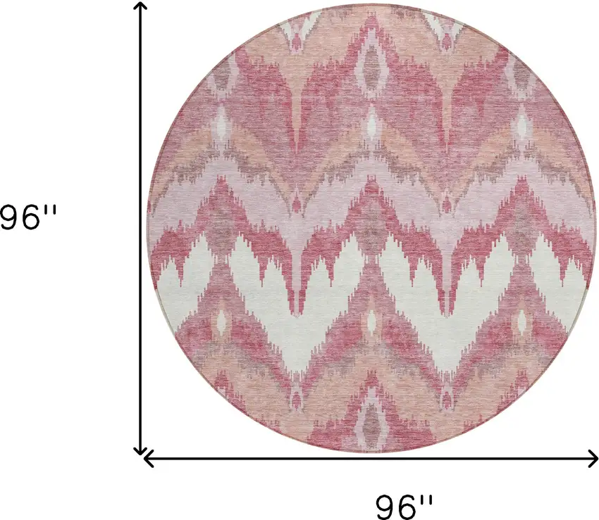 8' Blush Mauve And Ivory Round Ikat Washable Indoor Outdoor Area Rug Photo 9