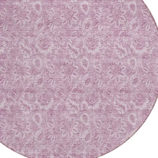 8' Blush Mauve And Pink Round Floral Washable Indoor Outdoor Area Rug Photo 4