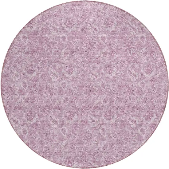 8' Blush Mauve And Pink Round Floral Washable Indoor Outdoor Area Rug Photo 1