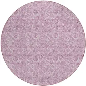 Photo of 8' Blush Mauve And Pink Round Floral Washable Indoor Outdoor Area Rug
