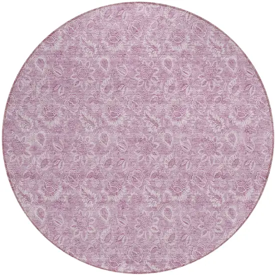 8' Blush Mauve And Pink Round Floral Washable Indoor Outdoor Area Rug Photo 1