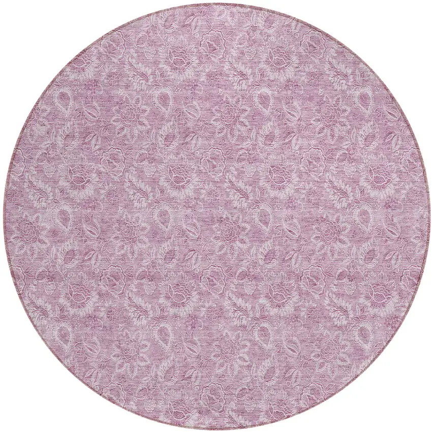 8' Blush Mauve And Pink Round Floral Washable Indoor Outdoor Area Rug Photo 1