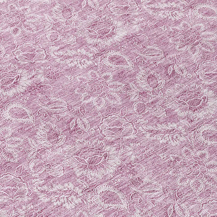 8' Blush Mauve And Pink Round Floral Washable Indoor Outdoor Area Rug Photo 8