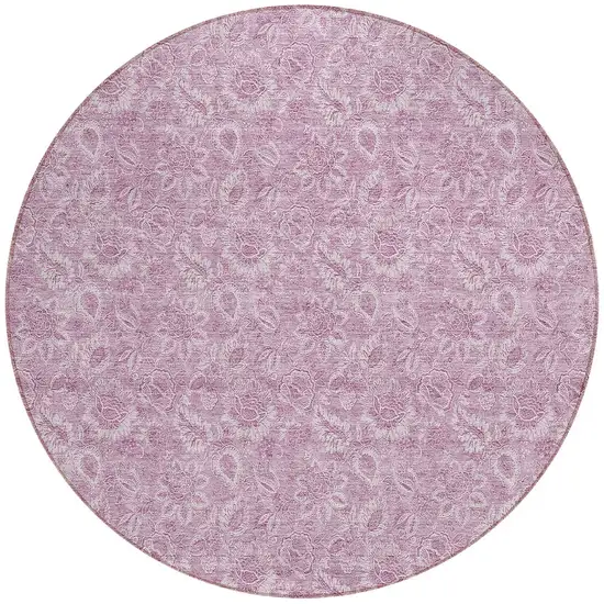 8' Blush Mauve And Pink Round Floral Washable Indoor Outdoor Area Rug Photo 5