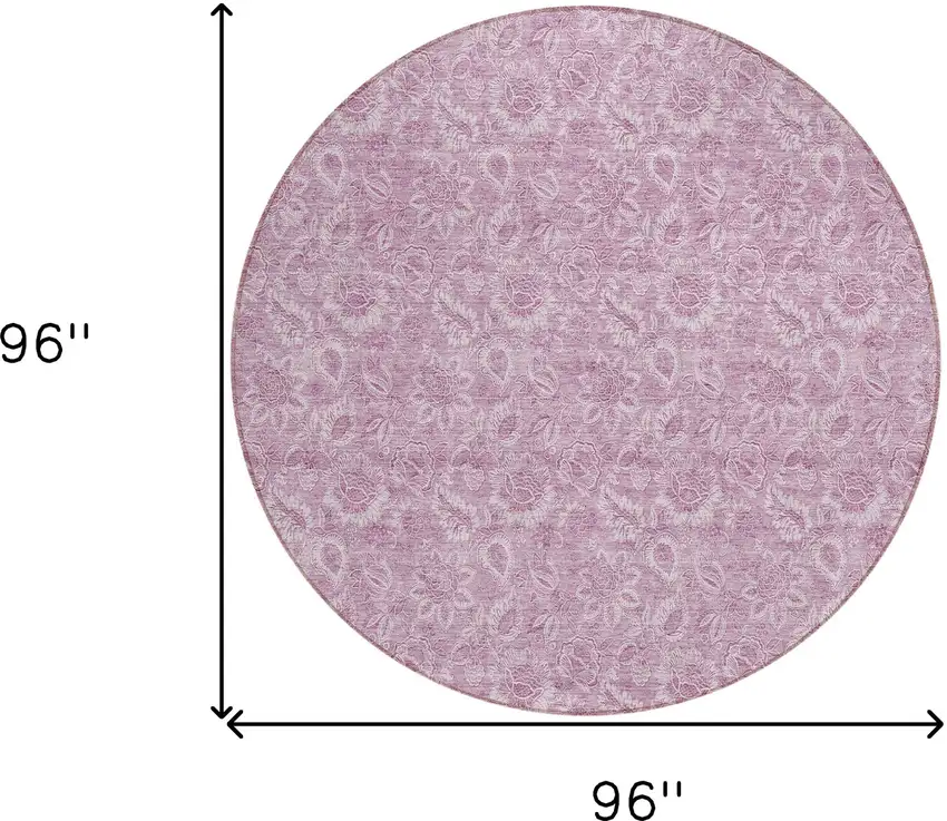 8' Blush Mauve And Pink Round Floral Washable Indoor Outdoor Area Rug Photo 2