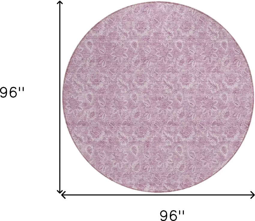 8' Blush Mauve And Pink Round Floral Washable Indoor Outdoor Area Rug Photo 2