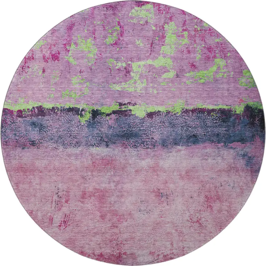 8' Blush Mint Green And Charcoal Abstract Washable Round Rug With UV Protection Photo 3