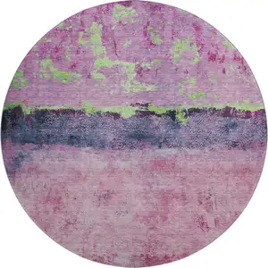 Photo of 8' Blush Mint Green And Charcoal Abstract Washable Round Rug With UV Protection
