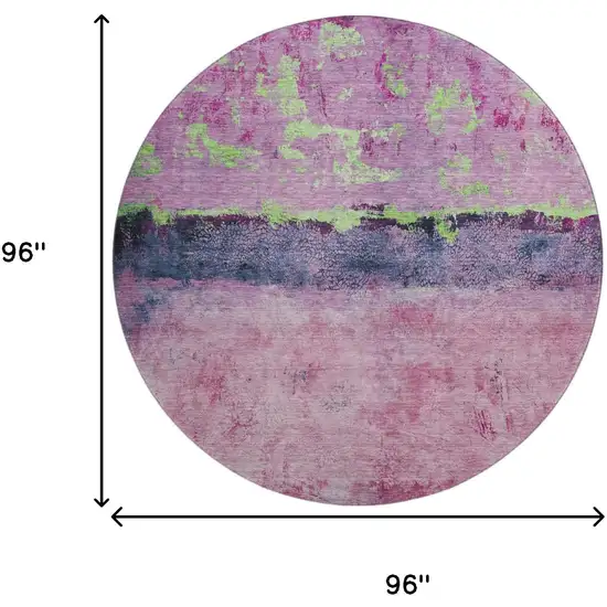 8' Blush Mint Green And Charcoal Abstract Washable Round Rug With UV Protection Photo 9