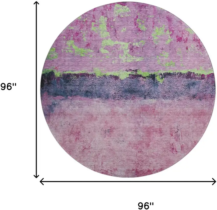 8' Blush Mint Green And Charcoal Abstract Washable Round Rug With UV Protection Photo 9