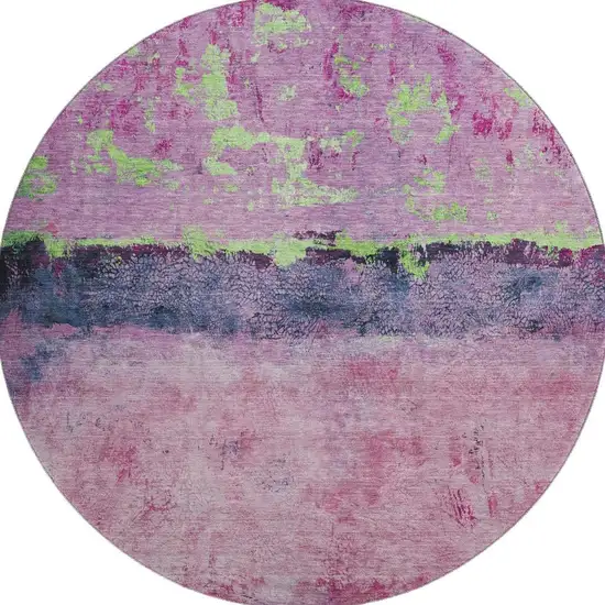 8' Blush Mint Green And Charcoal Abstract Washable Round Rug With UV Protection Photo 2