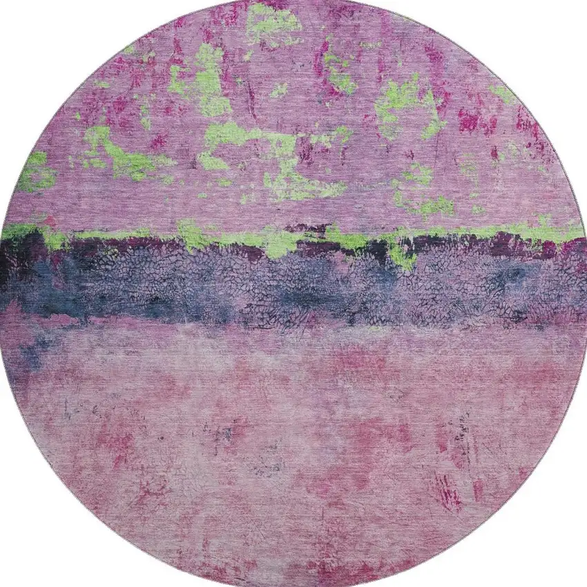 8' Blush Mint Green And Charcoal Abstract Washable Round Rug With UV Protection Photo 2