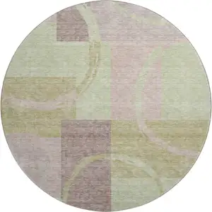 Photo of 8' Blush Mint Green And Lilac Geometric Washable Round Rug With UV Protection