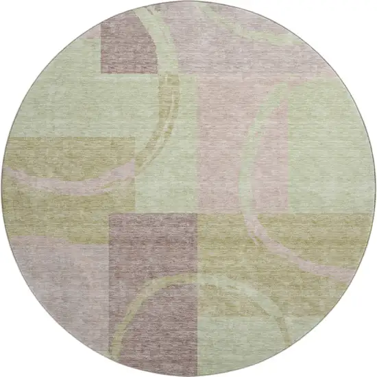 8' Blush Mint Green And Lilac Geometric Washable Round Rug With UV Protection Photo 1