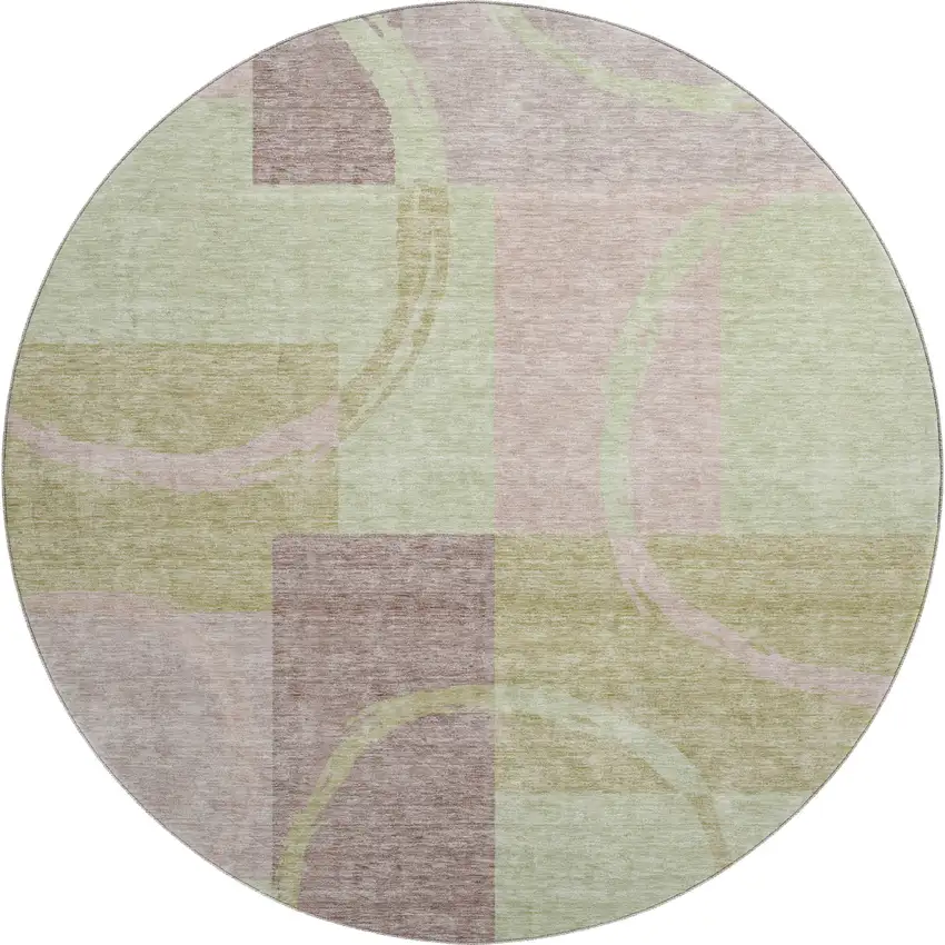 8' Blush Mint Green And Lilac Geometric Washable Round Rug With UV Protection Photo 1