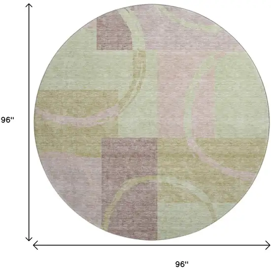 8' Blush Mint Green And Lilac Geometric Washable Round Rug With UV Protection Photo 9