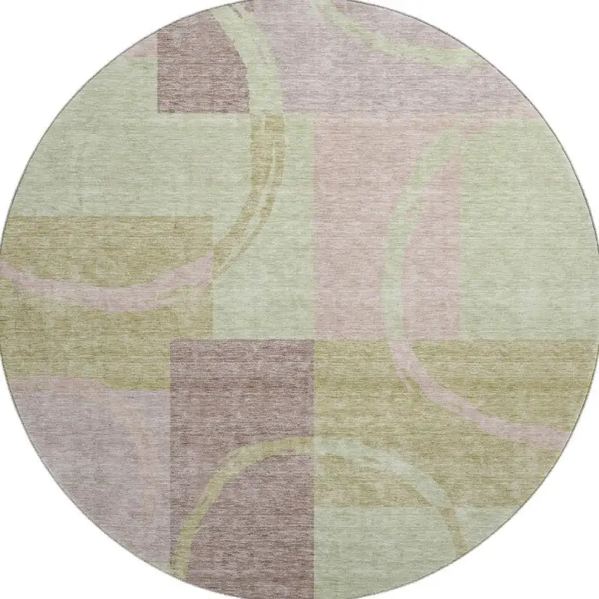 8' Blush Mint Green And Lilac Geometric Washable Round Rug With UV Protection Photo 3
