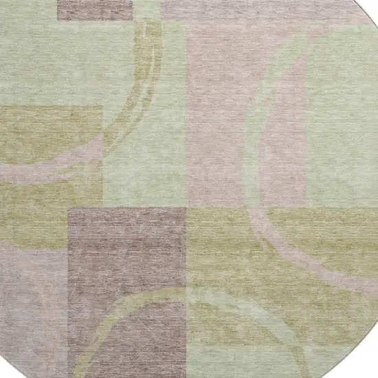 8' Blush Mint Green And Lilac Geometric Washable Round Rug With UV Protection Photo 2