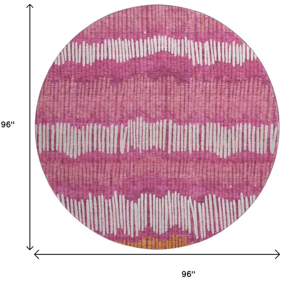 8' Blush Orange And Ivory Striped Washable Round Rug With UV Protection Photo 9