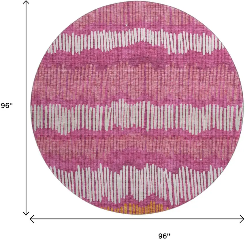 8' Blush Orange And Ivory Striped Washable Round Rug With UV Protection Photo 9