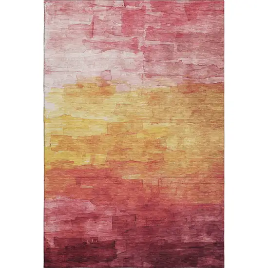 8' Blush Orange And Pink Striped Washable Area Rug With UV Protection Photo 3