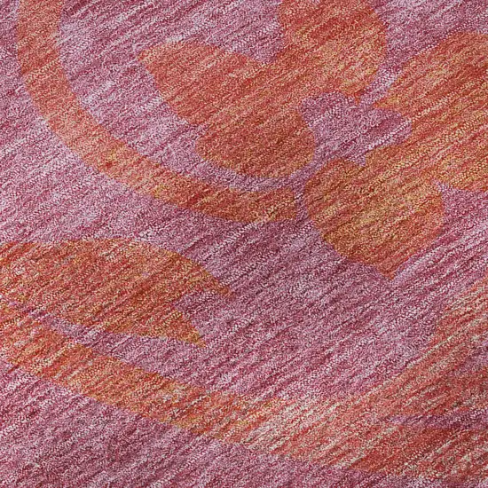 8' Blush Orange And Red Floral Washable Round Rug With UV Protection Photo 9