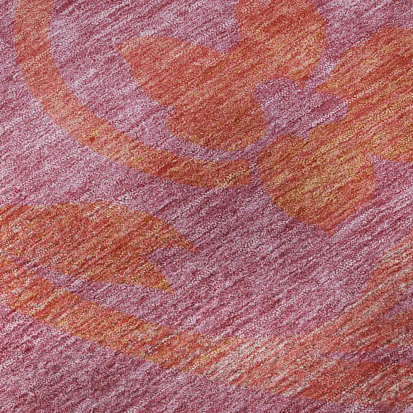 8' Blush Orange And Red Floral Washable Round Rug With UV Protection Photo 9