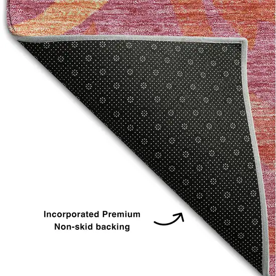 8' Blush Orange And Red Floral Washable Round Rug With UV Protection Photo 6