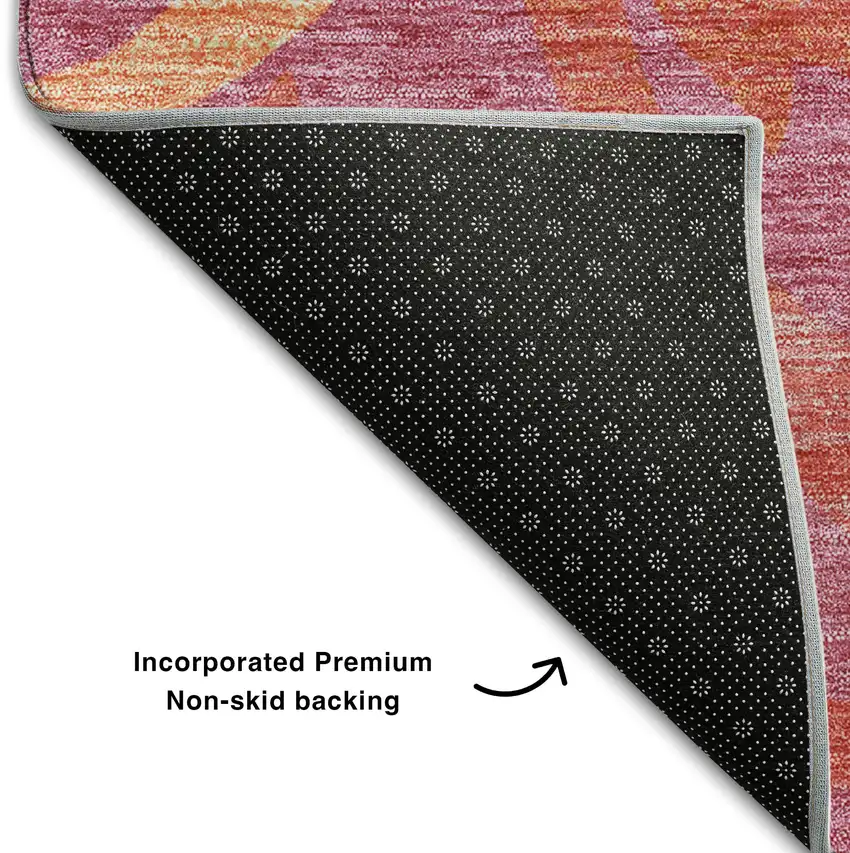 8' Blush Orange And Red Floral Washable Round Rug With UV Protection Photo 6