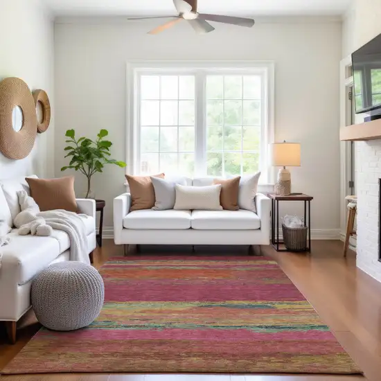 8' Blush Orange And Teal Abstract Washable Area Rug With UV Protection Photo 1