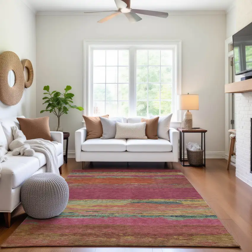 8' Blush Orange And Teal Abstract Washable Area Rug With UV Protection Photo 1