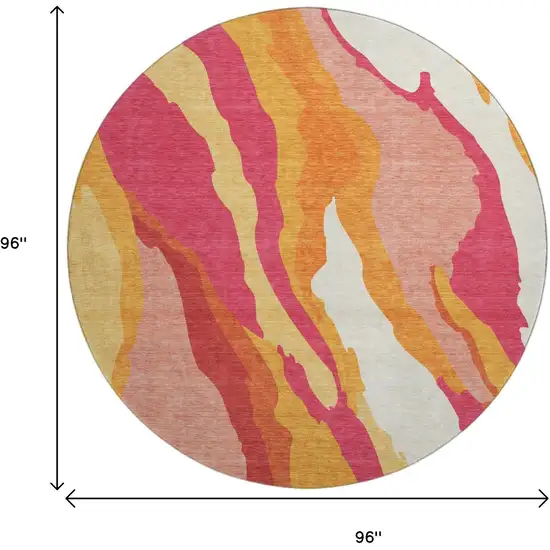 8' Blush Orange And Wheat Abstract Washable Round Rug With UV Protection Photo 9